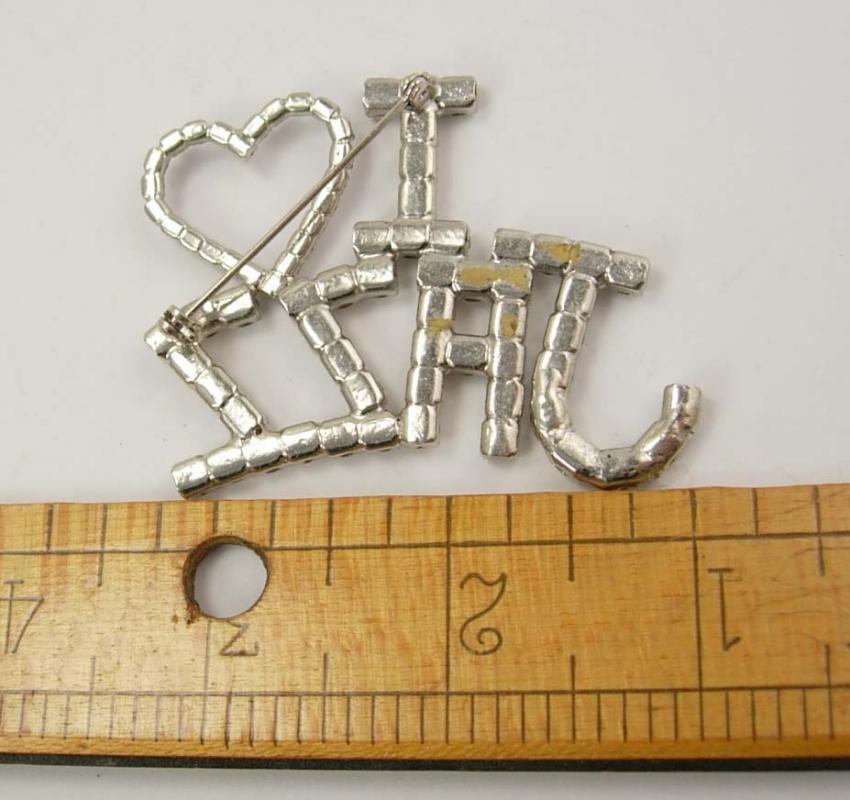 Vintage I LOVE Jazz Rhinestone Brooch huge stones Red and clear Music brooch