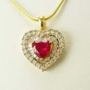 Gorgeous Vintage Ruby RHinestone pendant HEart with Baguettes necklace GOld sterling