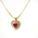 Gorgeous Vintage Ruby RHinestone pendant HEart with Baguettes necklace GOld sterling