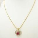 Gorgeous Vintage Ruby RHinestone pendant HEart with Baguettes necklace GOld sterling