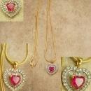 Gorgeous Vintage Ruby RHinestone pendant HEart with Baguettes necklace GOld sterling