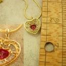Gorgeous Vintage Ruby RHinestone pendant HEart with Baguettes necklace GOld sterling
