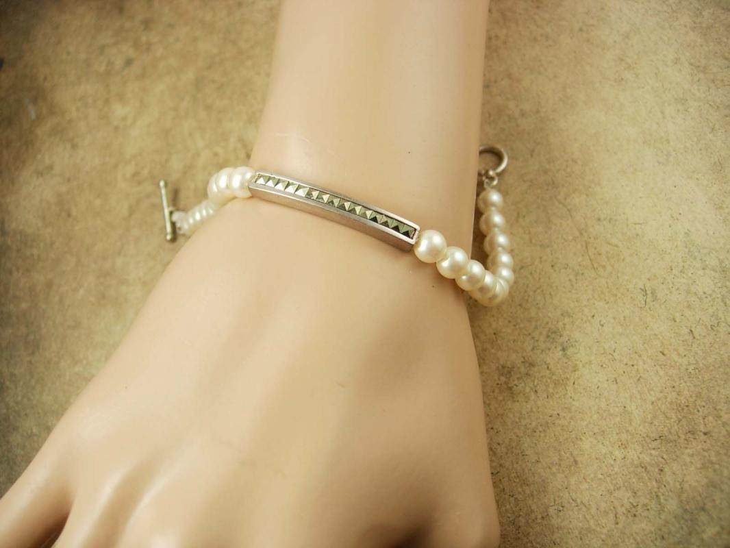 Vintage sterling pearl marcasite wedding Bracelet Carolee