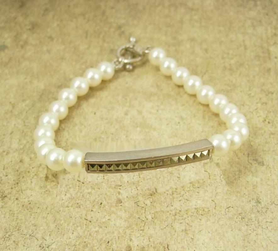 Vintage sterling pearl marcasite wedding Bracelet Carolee