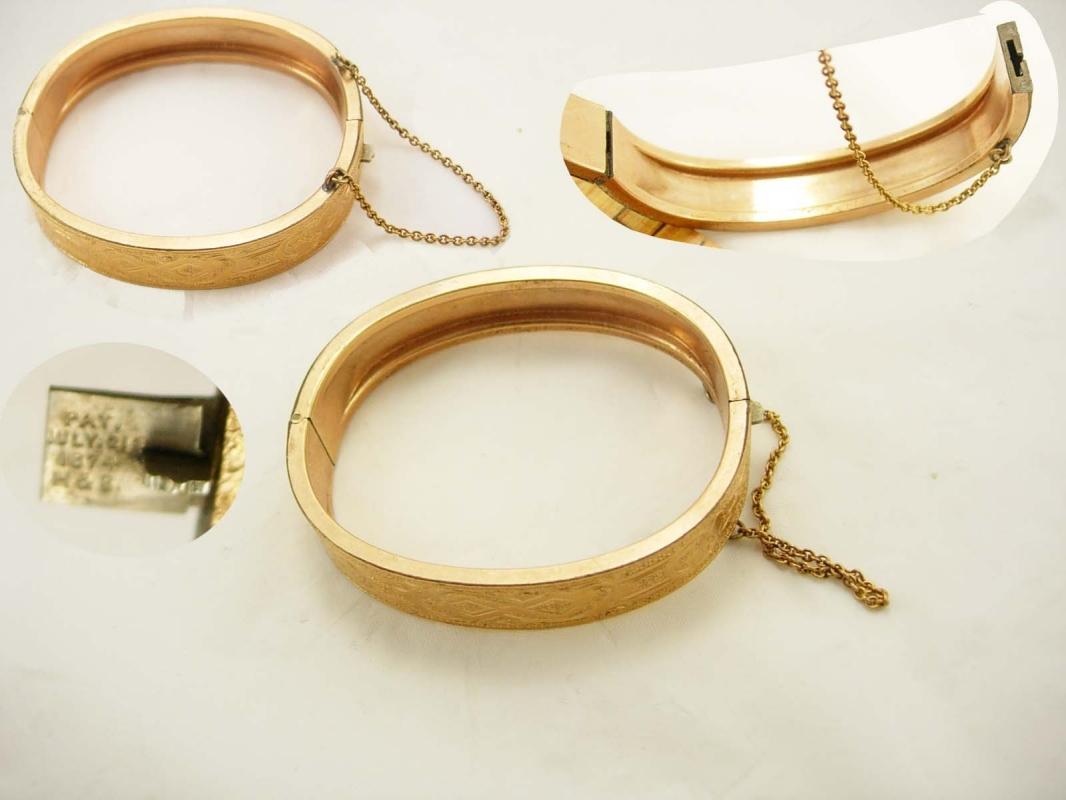 1874 antique Victorian rose gold filled bracelet bangle hallmarked