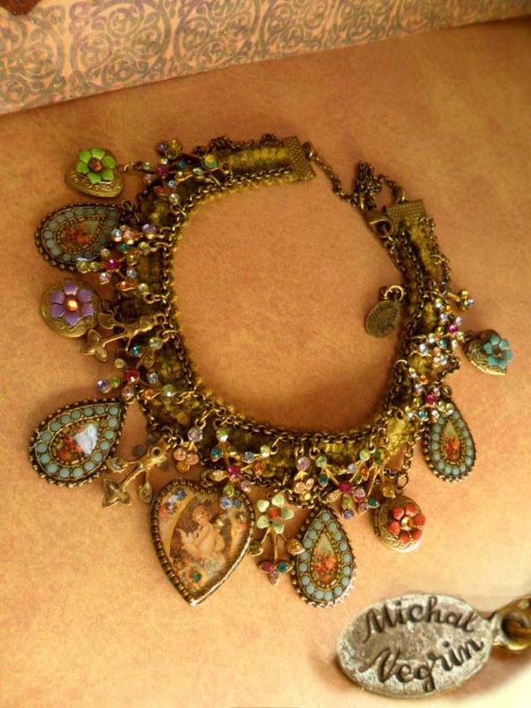 Vintage Michal Negrin necklace locket victorian angels charms Rhinestones