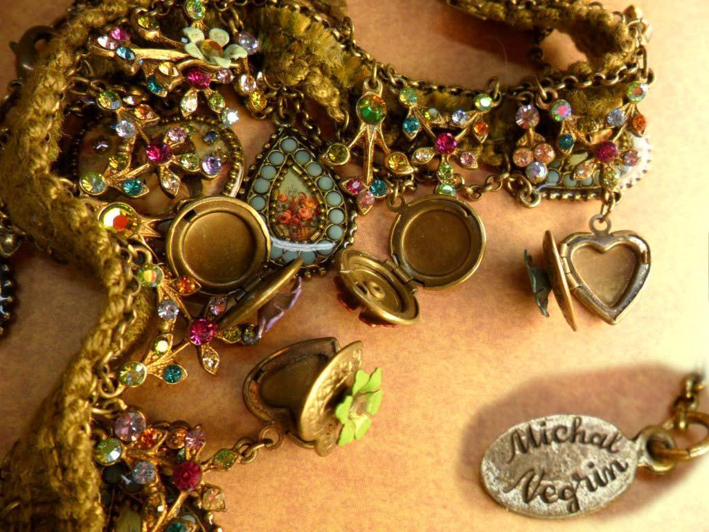 Vintage Michal Negrin necklace locket victorian angels charms Rhinestones