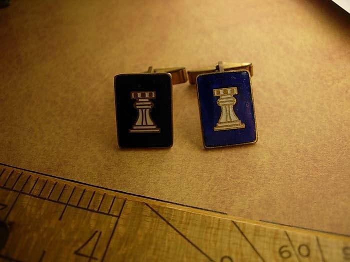 Vintage Chess Cufflinks Cobalt blue enamel the Rook