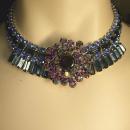 Vintage Rhinestone baguette Necklace BLUE glass aurora borealis statement necklace