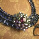 Vintage Rhinestone baguette Necklace BLUE glass aurora borealis statement necklace