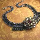 Vintage Rhinestone baguette Necklace BLUE glass aurora borealis statement necklace