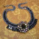 Vintage Rhinestone baguette Necklace BLUE glass aurora borealis statement necklace