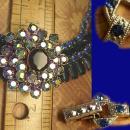Vintage Rhinestone baguette Necklace BLUE glass aurora borealis statement necklace