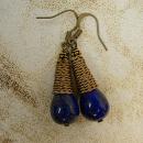 28ct Lapis Luzi modernist earrings Coil earrings pyrite and cobalt blue earrings