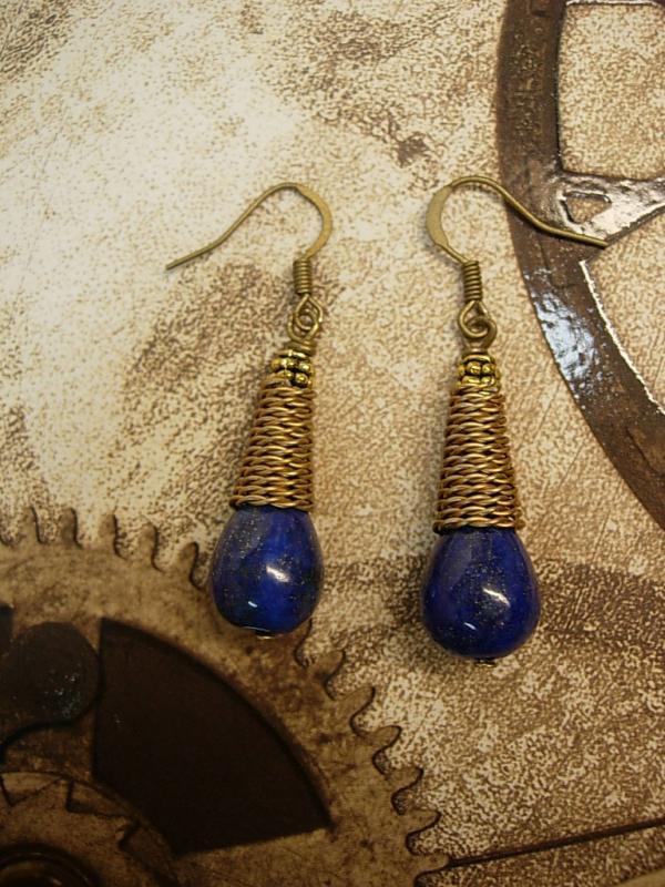 28ct Lapis Luzi modernist earrings Coil earrings pyrite and cobalt blue earrings