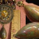 Huge Hippy Necklace textile & stone foiled glass earthy amber real stone pendant