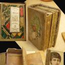 Minitaure Antique Sewing box kit 18th century with portrait inside and original egg eyed needles