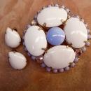 VIntage Milkglass rhinestone brooch and earrings baby blue milk glass