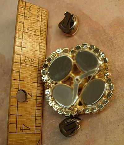 VIntage Milkglass rhinestone brooch and earrings baby blue milk glass
