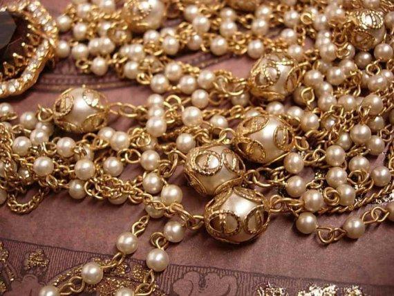 Vintage Edwardian pearl swag GLass topaz rhinestone necklace