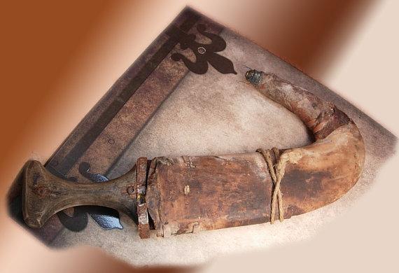 Bizarre primitive Arabian Nights Ceremonial Knife etruscan metal work ritual dagger