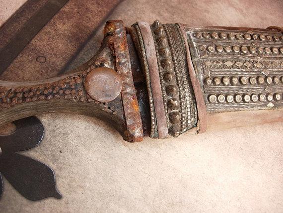 Bizarre primitive Arabian Nights Ceremonial Knife etruscan metal work ritual dagger