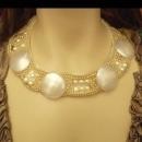 Vintage Glam HUGE Faux PEarl Runway Fashion necklace choker Hand sewn signed