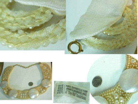 Vintage Glam HUGE Faux PEarl Runway Fashion necklace choker Hand sewn signed