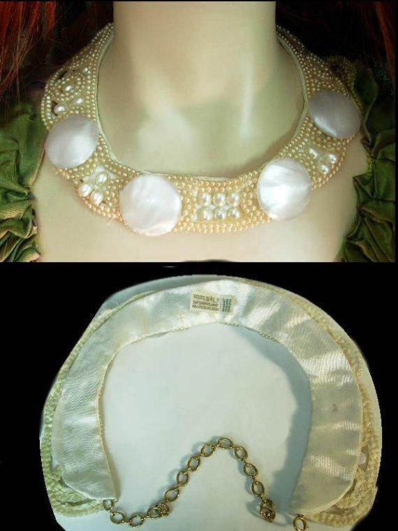 Vintage Glam HUGE Faux PEarl Runway Fashion necklace choker Hand sewn signed