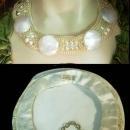 Vintage Glam HUGE Faux PEarl Runway Fashion necklace choker Hand sewn signed