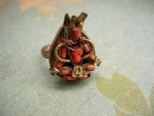 Antique Chinese Coral Goddess ring Medieval mythological Queen