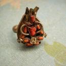 Antique Chinese Coral Goddess ring Medieval mythological Queen