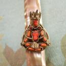 Antique Chinese Coral Goddess ring Medieval mythological Queen