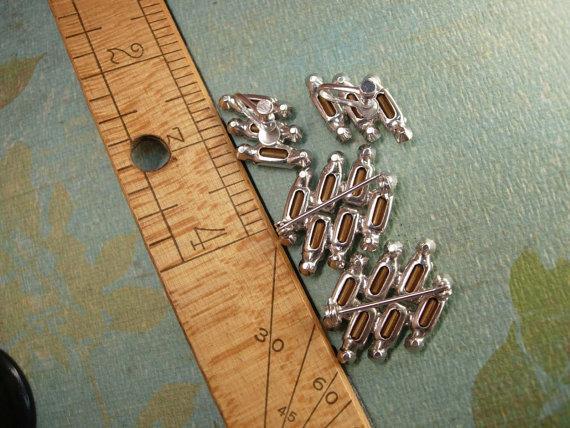 VIntage Open back Rhinestone Duette and screw On earrings Brilliant sapphire blue baguettes