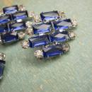 VIntage Open back Rhinestone Duette and screw On earrings Brilliant sapphire blue baguettes