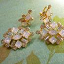 VIntage Moonstone and rhinestone duette brooch and screw on earrings