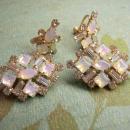 VIntage Moonstone and rhinestone duette brooch and screw on earrings