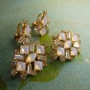VIntage Moonstone and rhinestone duette brooch and screw on earrings