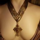 HUge vintage Czech jeweled cross on ornate mesh necklace renaissance and goth revival