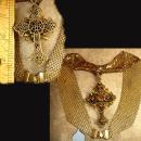 HUge vintage Czech jeweled cross on ornate mesh necklace renaissance and goth revival