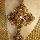 HUge vintage Czech jeweled cross on ornate mesh necklace renaissance and goth revival
