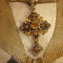 HUge vintage Czech jeweled cross on ornate mesh necklace renaissance and goth revival