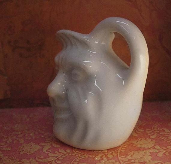 Vintage Child's Fairytale Face jug nursery rhyme moon faced pitcher