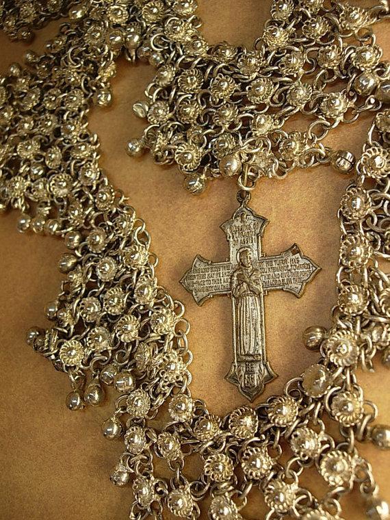 Medieval Goddess necklace Gothic antique cross HUGe statement collar bib religious cross