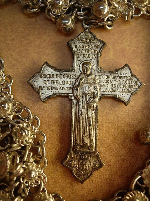 Medieval Goddess necklace Gothic antique cross HUGe statement collar bib religious cross