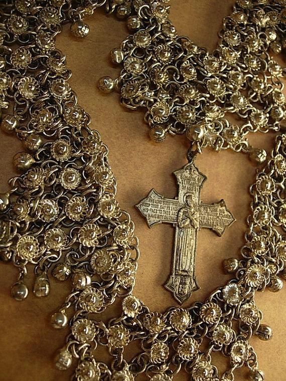 Medieval Goddess necklace Gothic antique cross HUGe statement collar bib religious cross