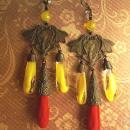 Vintage Czech Earrings DRAMATIC Glass chandelier drops nouveau fairy with wings and butterfly shoulder duster