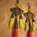 Vintage Czech Earrings DRAMATIC Glass chandelier drops nouveau fairy with wings and butterfly shoulder duster