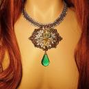 HUGE Enamel necklace Rhinestone collar choker Aurora Borealis Fleur de lis prism pendant drop OOAK