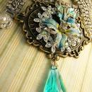 HUGE Enamel necklace Rhinestone collar choker Aurora Borealis Fleur de lis prism pendant drop OOAK